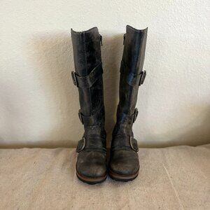 Gee WaWa Anthropology Black Distressed Leather Moto Knee Boots Sz 7